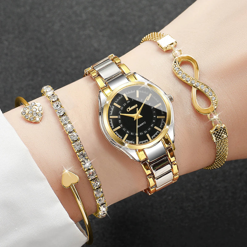 4PCS/Set Fashion Small Dial Women Watches Ladies Luxury Analog Quartz Wristwatch Bracelets Set Reloj Mujer(Without Box)
