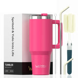 🥤 WATERSY – Vaso térmico de gran capacidad (30/40 oz) de acero inoxidable con asa y pajita, doble aislamiento al vacío para café ☕