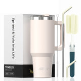 🥤 WATERSY – Vaso térmico de gran capacidad (30/40 oz) de acero inoxidable con asa y pajita, doble aislamiento al vacío para café ☕