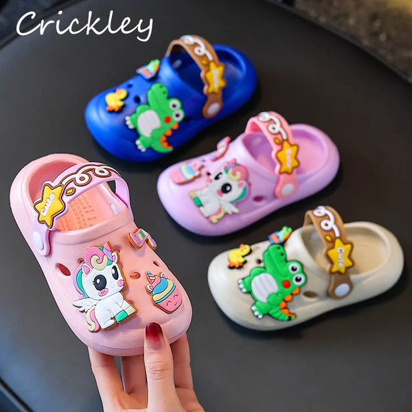 Unicorn Dinosaur Cartoon Kids Slippers Summer EVA Waterproof Children Clogs Shoes Soft Bottom Boys Girls Beach Slippers