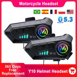 Y10 Motorcycle Helmet Headset Stereo Voice Control Bluetooth 5.3 Hands Free Call IPX6 Waterproof 1000mAh With Ambient Light