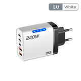 240W 5 Ports USB PD Charger Type C Quick Charge Phone Chargers USB Fast Charging Adapter For iPhone 16 Samsung Xiaomi Huawei