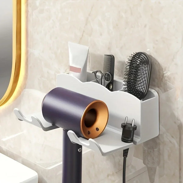 🚿 Soporte para Secador de Pelo | Estante de Baño sin Perforación | Organizador de Pared Reutilizable para Conducto de Aire y Accesorios