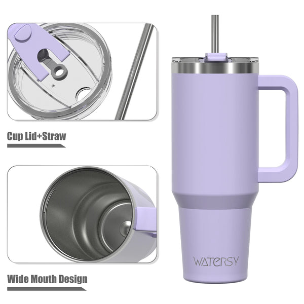 🥤 WATERSY – Vaso térmico de gran capacidad (30/40 oz) de acero inoxidable con asa y pajita, doble aislamiento al vacío para café ☕