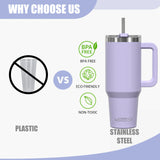 🥤 WATERSY – Vaso térmico de gran capacidad (30/40 oz) de acero inoxidable con asa y pajita, doble aislamiento al vacío para café ☕