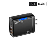 240W 5 Ports USB PD Charger Type C Quick Charge Phone Chargers USB Fast Charging Adapter For iPhone 16 Samsung Xiaomi Huawei