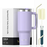 🥤 WATERSY – Vaso térmico de gran capacidad (30/40 oz) de acero inoxidable con asa y pajita, doble aislamiento al vacío para café ☕