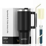 🥤 WATERSY – Vaso térmico de gran capacidad (30/40 oz) de acero inoxidable con asa y pajita, doble aislamiento al vacío para café ☕