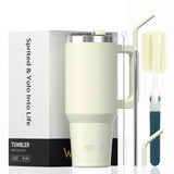 🥤 WATERSY – Vaso térmico de gran capacidad (30/40 oz) de acero inoxidable con asa y pajita, doble aislamiento al vacío para café ☕