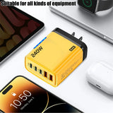 240W 5 Ports USB PD Charger Type C Quick Charge Phone Chargers USB Fast Charging Adapter For iPhone 16 Samsung Xiaomi Huawei
