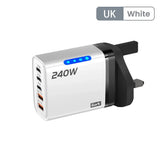 240W 5 Ports USB PD Charger Type C Quick Charge Phone Chargers USB Fast Charging Adapter For iPhone 16 Samsung Xiaomi Huawei
