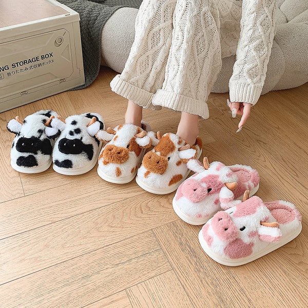 🐮 Pantuflas Fluffy Cow | Diseño Cartoon & Invierno Cálido ✨