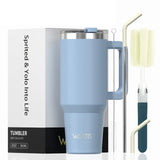 🥤 WATERSY – Vaso térmico de gran capacidad (30/40 oz) de acero inoxidable con asa y pajita, doble aislamiento al vacío para café ☕