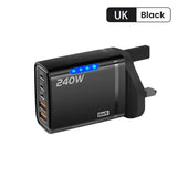 240W 5 Ports USB PD Charger Type C Quick Charge Phone Chargers USB Fast Charging Adapter For iPhone 16 Samsung Xiaomi Huawei