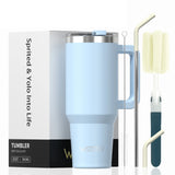 🥤 WATERSY – Vaso térmico de gran capacidad (30/40 oz) de acero inoxidable con asa y pajita, doble aislamiento al vacío para café ☕