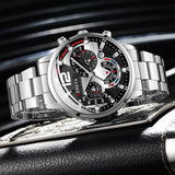 Fashion Men's Watches Stainless Steel Band Analog Quartz Wristwatch with Calendar