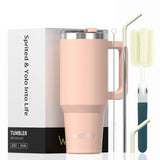 🥤 WATERSY – Vaso térmico de gran capacidad (30/40 oz) de acero inoxidable con asa y pajita, doble aislamiento al vacío para café ☕