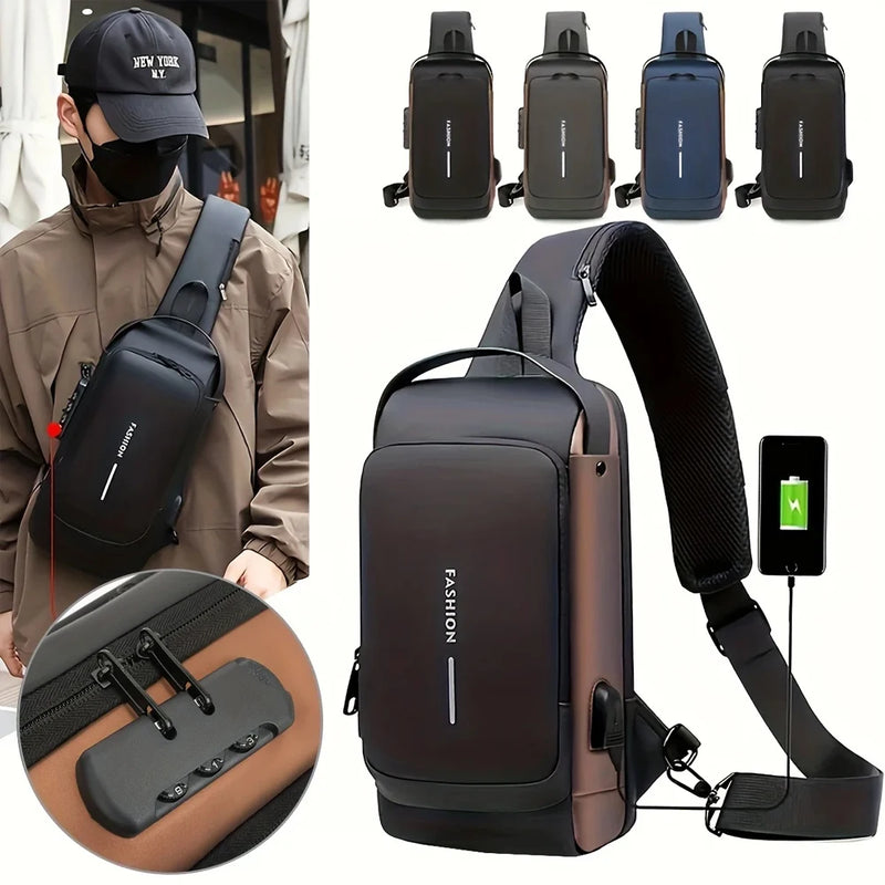 Password Lock Anti-Theft Men's Bag Chest Bag Casual Sports Small Backpack Single Shoulder Motorcycle Bag Trendy Shoulder Bag