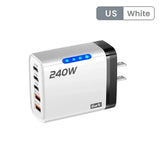 240W 5 Ports USB PD Charger Type C Quick Charge Phone Chargers USB Fast Charging Adapter For iPhone 16 Samsung Xiaomi Huawei