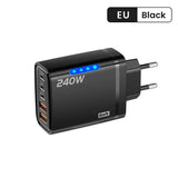 240W 5 Ports USB PD Charger Type C Quick Charge Phone Chargers USB Fast Charging Adapter For iPhone 16 Samsung Xiaomi Huawei